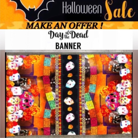 🎃 BANNER Day of the Dead Skeletons Multicolored Fabric banner size57"x37”NWOT - Picture 9 of 9